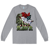 Heather Grey Red white rawr 4th of july Long Sleeve Tee - HowdyJamesFarm