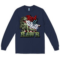 Navy Red white rawr 4th of july Long Sleeve Tee - HowdyJamesFarm