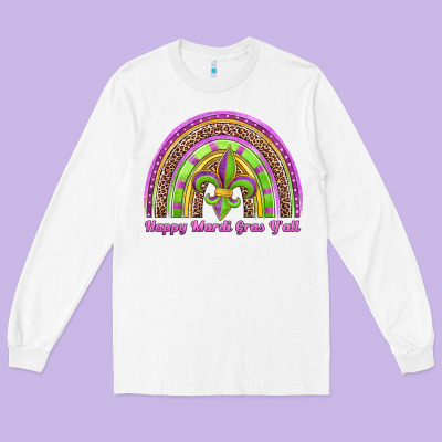 Happy Mardi Gras Y'all Rainbow Long Sleeve Tee Designed By Jasminsmagicworld