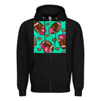 Black american football roses and hearts seamless pattern Zipper Hoodie - BundleAndBundleShop