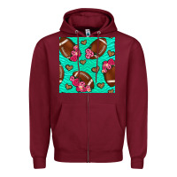 Burgundy american football roses and hearts seamless pattern Zipper Hoodie - BundleAndBundleShop