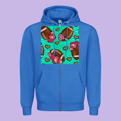 American Football Roses And Hearts Seamless Pattern Zipper Hoodie Designed By Bundleandbundleshop