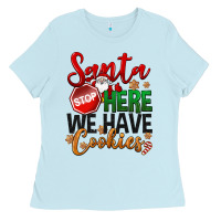 Baby Blue Santa here we have cookies Ladies Tee - NancyCooperArtShop