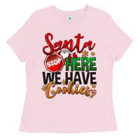 Bubblegum Pink Santa here we have cookies Ladies Tee - NancyCooperArtShop