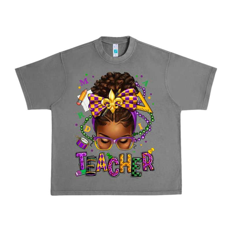 Mardi Gras Teacher Afro Messy Bun Urban Heavy Tee by texasbilliewilder | Teevron