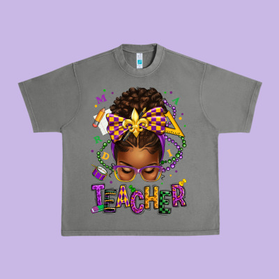 Mardi Gras Teacher Afro Messy Bun Urban Heavy Tee Designed By Texasbilliewilder