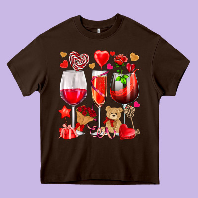 Valentines Day Wine Glasses Heavy Core Tee Designed By Nancycooperartshop