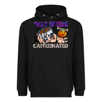 Black Dead Inside Caffeinated Heavyweight Hoodie - CowhideDigitalArt