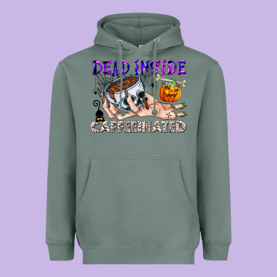Dead Inside Caffeinated Heavyweight Hoodie Designed By Cowhidedigitalart