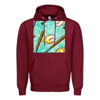Burgundy baseball bat with thunders seamless pattern Zipper Hoodie - BundleAndBundleShop