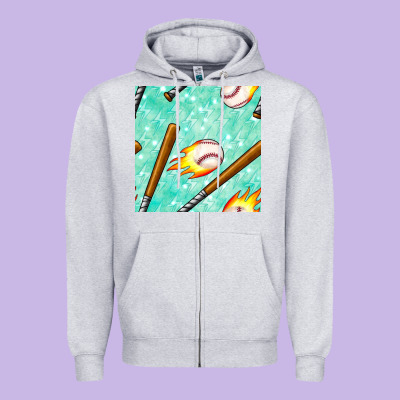 Baseball Bat With Thunders Seamless Pattern Zipper Hoodie Designed By Bundleandbundleshop