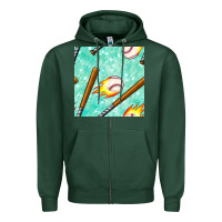 Sports Green baseball bat with thunders seamless pattern Zipper Hoodie - BundleAndBundleShop