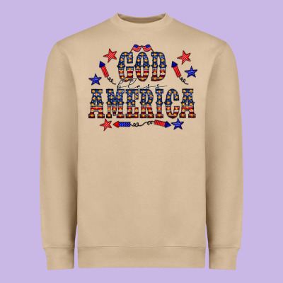 4 July God Bless America Western Heavyweight Sweatshirt Designed By Cowcowdesign