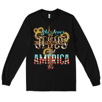 Black She loves Jesus and America too sunflower Long Sleeve Tee - HowdyJamesFarm