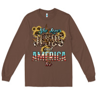 Chestnut She loves Jesus and America too sunflower Long Sleeve Tee - HowdyJamesFarm