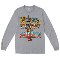 Heather Grey She loves Jesus and America too sunflower Long Sleeve Tee - HowdyJamesFarm