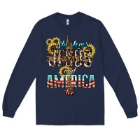 Navy She loves Jesus and America too sunflower Long Sleeve Tee - HowdyJamesFarm