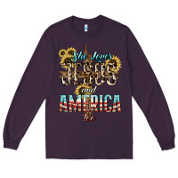 Plum She loves Jesus and America too sunflower Long Sleeve Tee - HowdyJamesFarm
