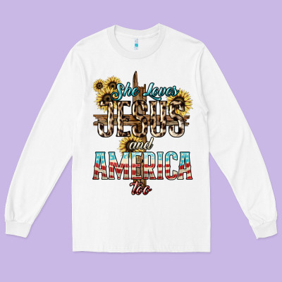 She Loves Jesus And America Too Sunflower Long Sleeve Tee Designed By Howdyjamesfarm