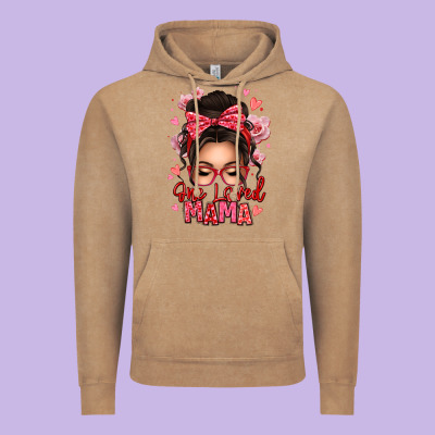 One Loved Mama Messy Bun Vintage Hoodie Designed By Texasbilliewilder