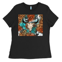 Black Western with bull skull Ladies Tee - NancyCooperArtShop