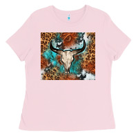 Bubblegum Pink Western with bull skull Ladies Tee - NancyCooperArtShop