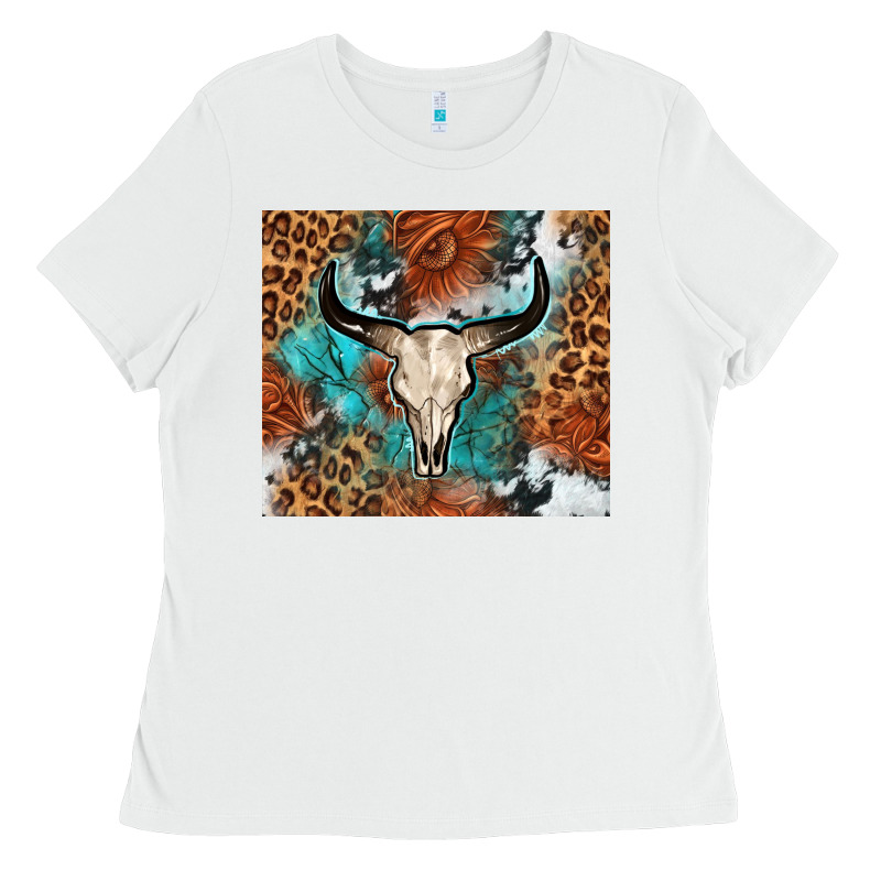 Western With Bull Skull Ladies Tee by NancyCooperArtShop | Teevron