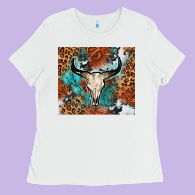 Western With Bull Skull Ladies Tee Designed By Nancycooperartshop