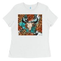 White Western with bull skull Ladies Tee - NancyCooperArtShop