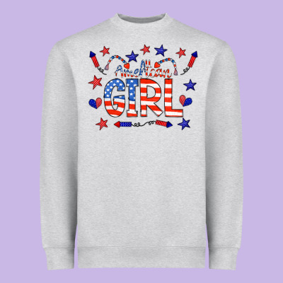 All American Girl Doodle Letters Heavyweight Sweatshirt Designed By Cowcowdesign