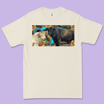 Charolais And Black Angus Bull With Sunflower And Leopard Premium Tee Designed By Ranaportraitstore