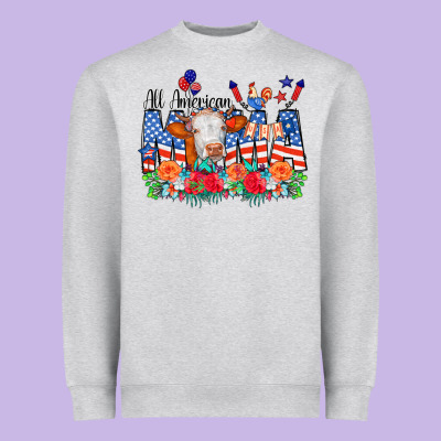 All American Mama Cow Flowers Heavyweight Sweatshirt Designed By Cowcowdesign