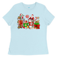 Baby Blue Santa coffee cups Ladies Tee - NancyCooperArtShop