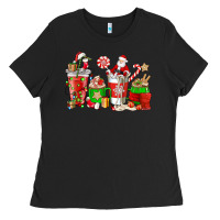 Black Santa coffee cups Ladies Tee - NancyCooperArtShop