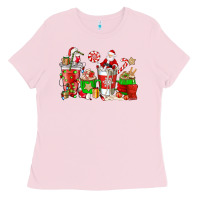 Bubblegum Pink Santa coffee cups Ladies Tee - NancyCooperArtShop