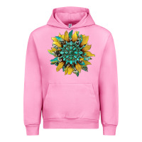 Fuchsia Pink sunflower with gemstone and cowhide Urban Hoodie - Artiststas