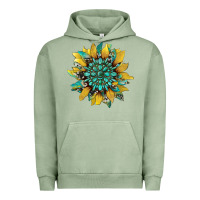 Pigment Oil Green sunflower with gemstone and cowhide Urban Hoodie - Artiststas