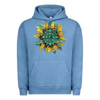 Pigment Pebble Blue sunflower with gemstone and cowhide Urban Hoodie - Artiststas