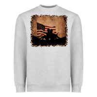 Heather Grey America Western Cowboy and Cowgirl Leopard Frame Heavyweight Sweatshirt - CowCowDesign