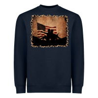 Navy America Western Cowboy and Cowgirl Leopard Frame Heavyweight Sweatshirt - CowCowDesign