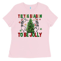 Bubblegum Pink Tis' the season to be Jolly Ladies Tee - NancyCooperArtShop