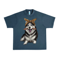 Midnight Navy alaskan husky with bandeau Urban Heavy Tee - texasbilliewilder