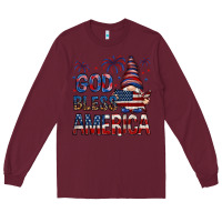 Burgundy God Bless America with gnome 4th of july Long Sleeve Tee - HowdyJamesFarm