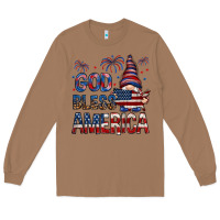 Toasted Coconut God Bless America with gnome 4th of july Long Sleeve Tee - HowdyJamesFarm