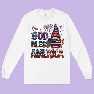 God Bless America With Gnome 4th Of July Long Sleeve Tee Designed By Howdyjamesfarm