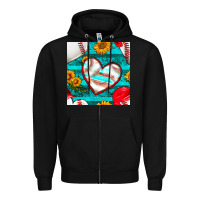 Black baseball hearts and sunflowers with turquoise gemstone seamless patter Zipper Hoodie - BundleAndBundleShop