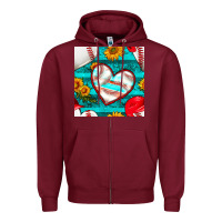 Burgundy baseball hearts and sunflowers with turquoise gemstone seamless patter Zipper Hoodie - BundleAndBundleShop