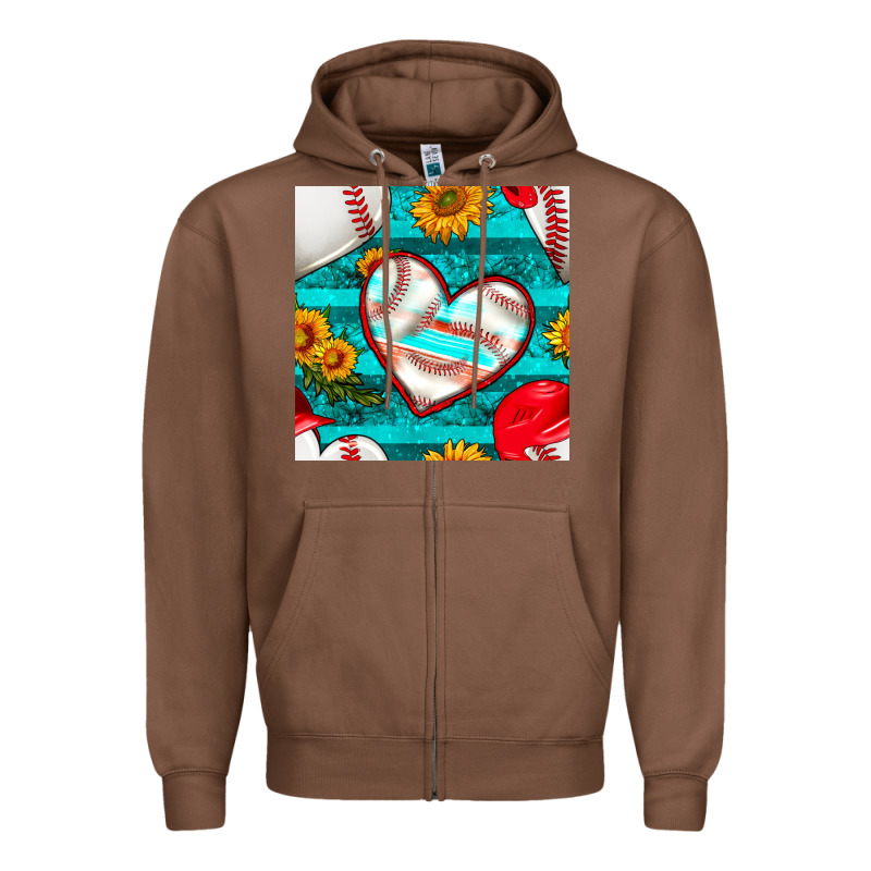 Baseball Hearts And Sunflowers With Turquoise Gemstone Seamless Patter Zipper Hoodie by BundleAndBundleShop | Teevron