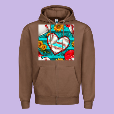 Baseball Hearts And Sunflowers With Turquoise Gemstone Seamless Patter Zipper Hoodie Designed By Bundleandbundleshop