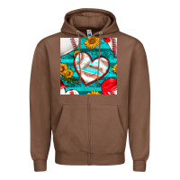 Chestnut baseball hearts and sunflowers with turquoise gemstone seamless patter Zipper Hoodie - BundleAndBundleShop